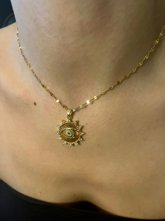 Gold eye pendant necklace